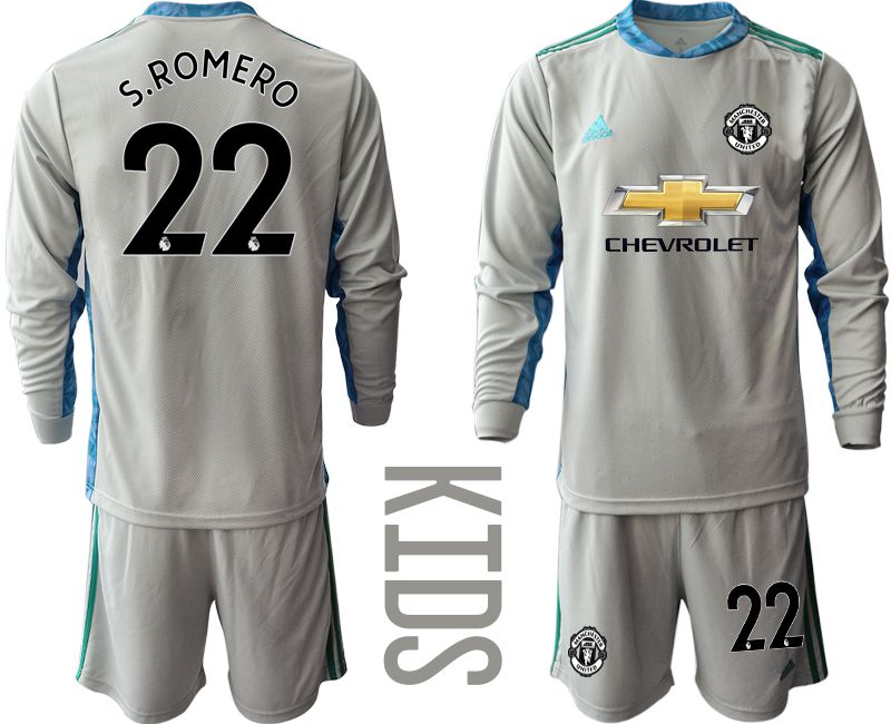 Youth 2020-2021 club Manchester United gray long sleeve goalkeeper #22 Soccer Jerseys